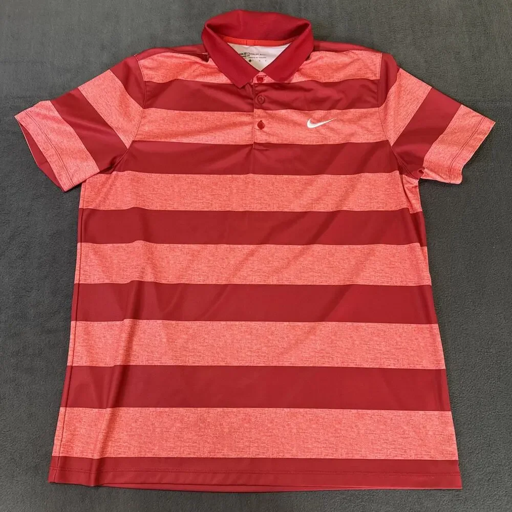 Nike Golf Dri-Fit Men’s Large Standard fit pink/red Striped Golf Polo Shirt